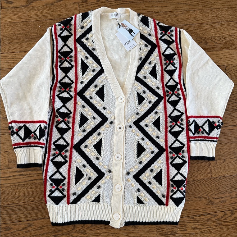 Beaded Geometric Patterned Cardigan - image 1